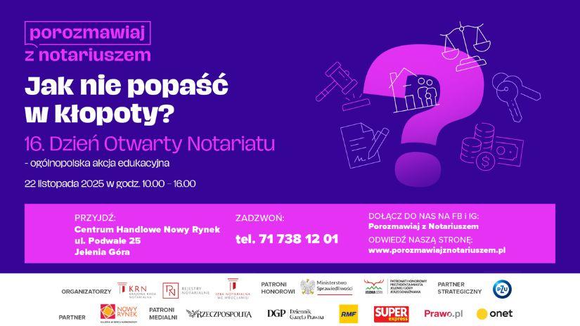Już 22 listopada 2025 r. (sobota) 16. Dzień Otwarty Notariatu.  Tysiące pytań i bezpłatnych odpowiedzi notariuszy