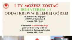 Plakat akcji zbiórki krwi w Jeleniej Górze.